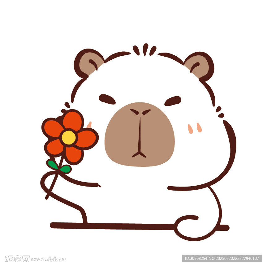 手持花朵的可爱卡皮巴拉