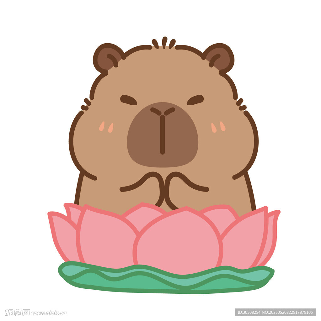卡皮巴拉坐莲花上可爱模样