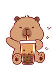 卡皮巴拉惬意喝珍珠奶茶