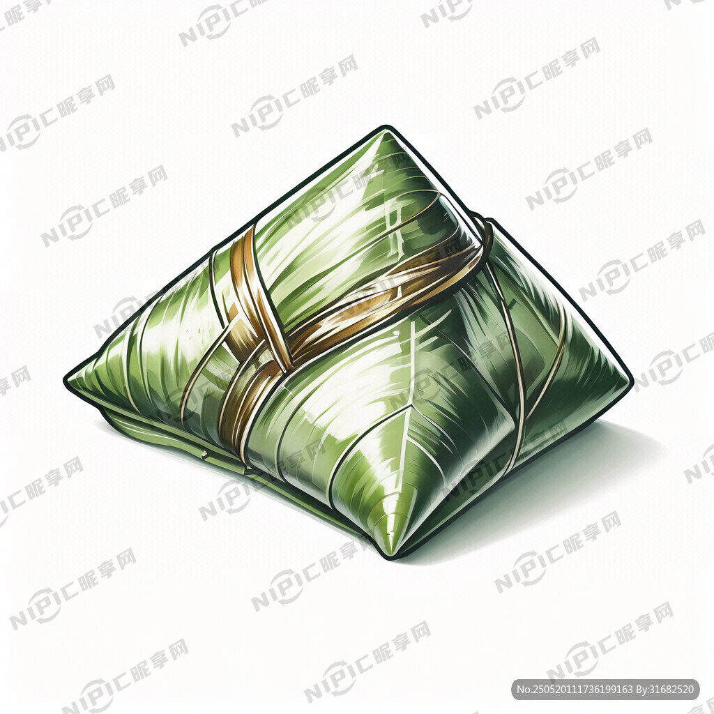 一个褐绿色的粽子 插画