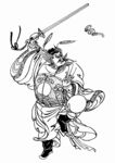 手持双剑的古代武者形象
