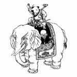 骑象人物黑白插画