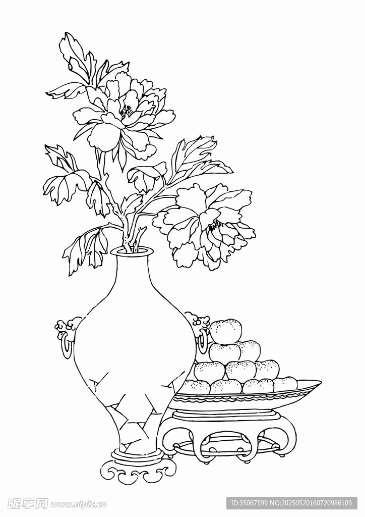 中式花瓶插花静物图
