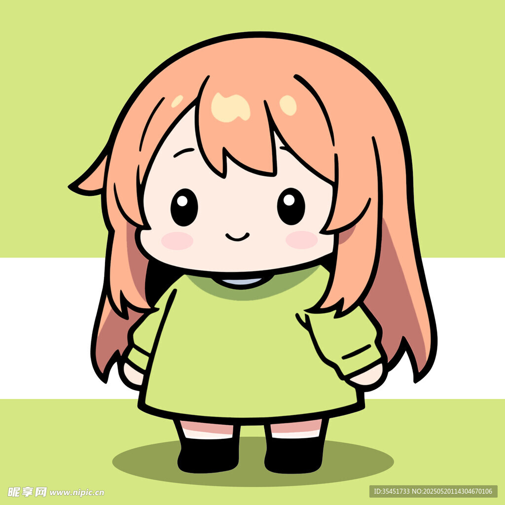 可爱绿衣粉发卡通小女孩