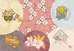 春日花卉与礼物插画元素