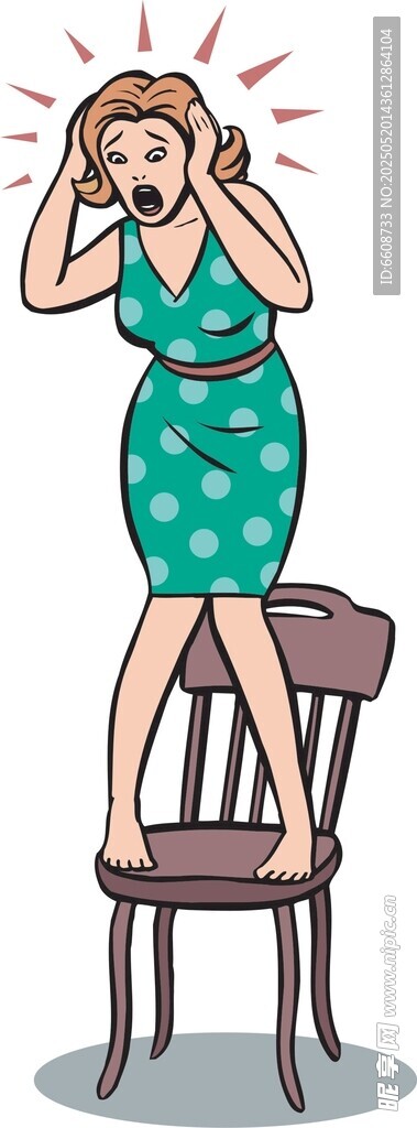 女子站椅上惊恐捂耳