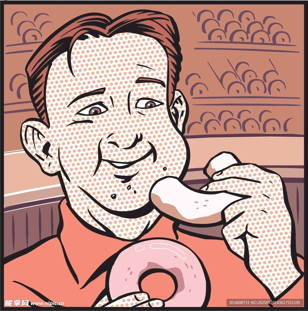 男子开心吃甜甜圈