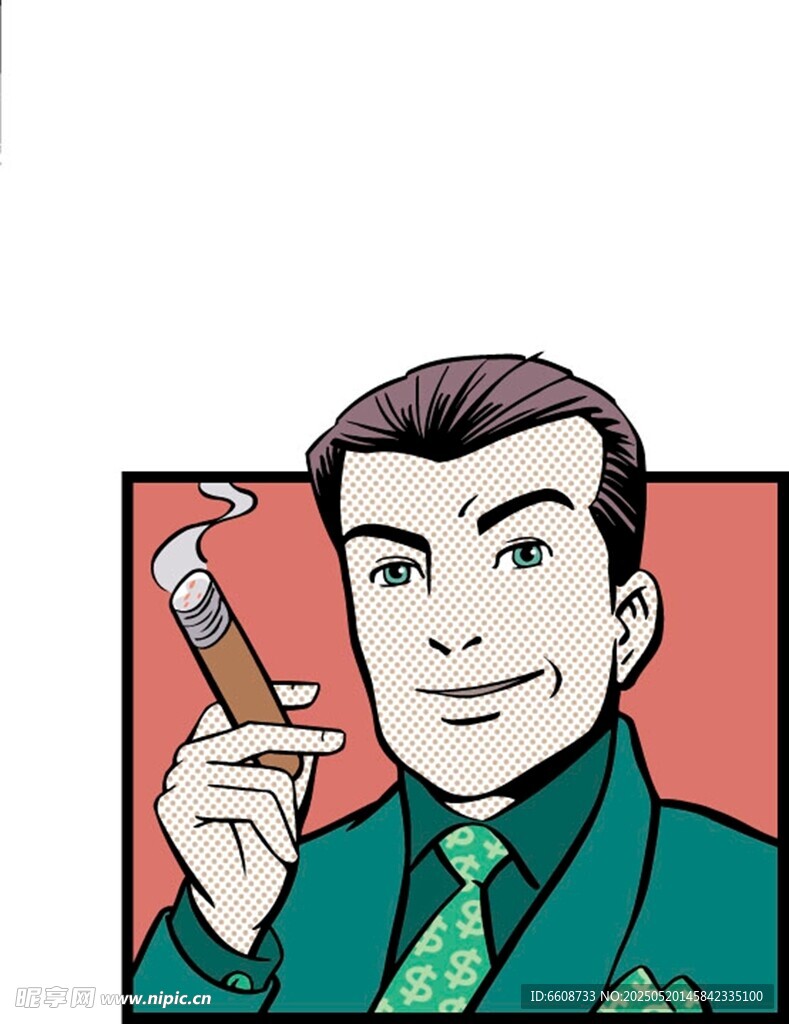 西装男子手持雪茄微笑