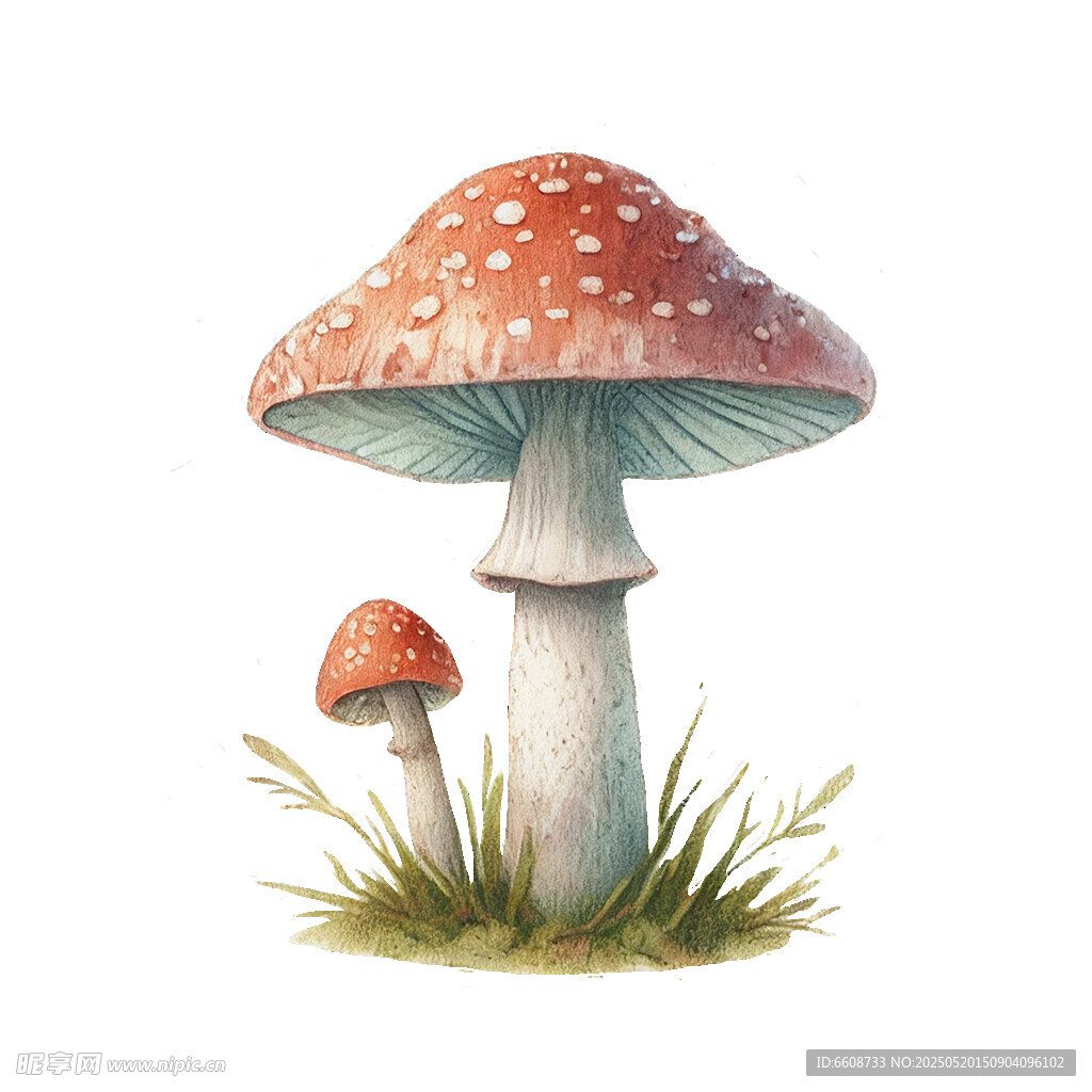 草地上的红白斑点蘑菇