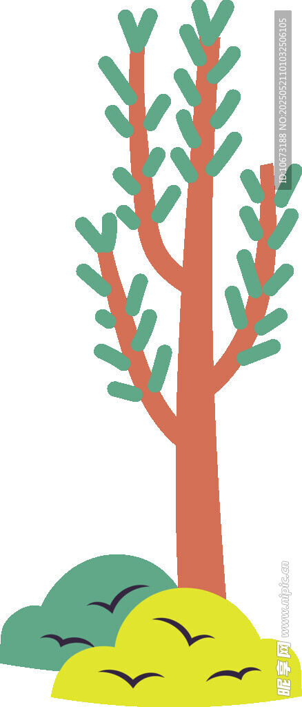 简约风树木与草地插画