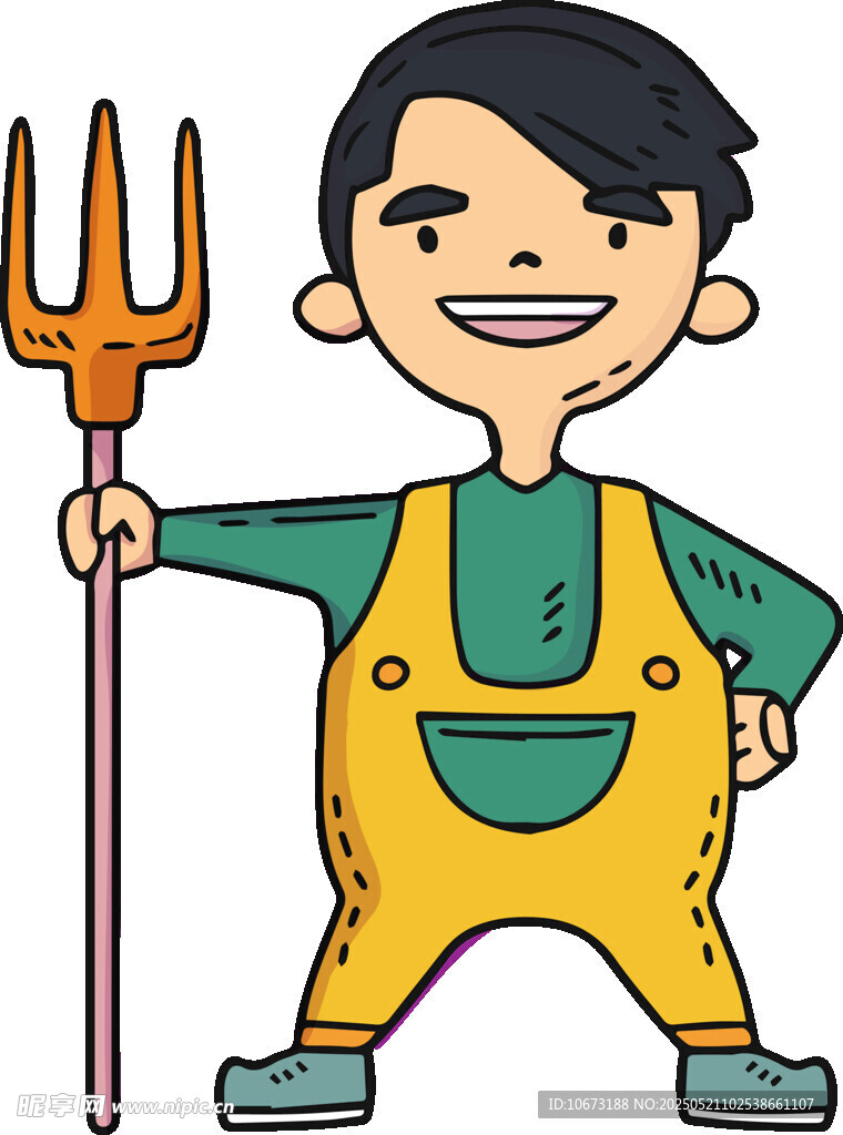 手持农具的快乐小农夫