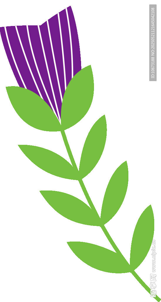 紫色花朵绿叶植物插画