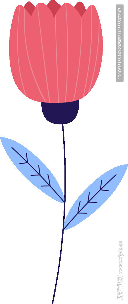 粉色花朵配蓝叶插画