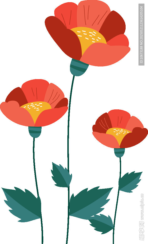 三朵艳丽红色花朵插画