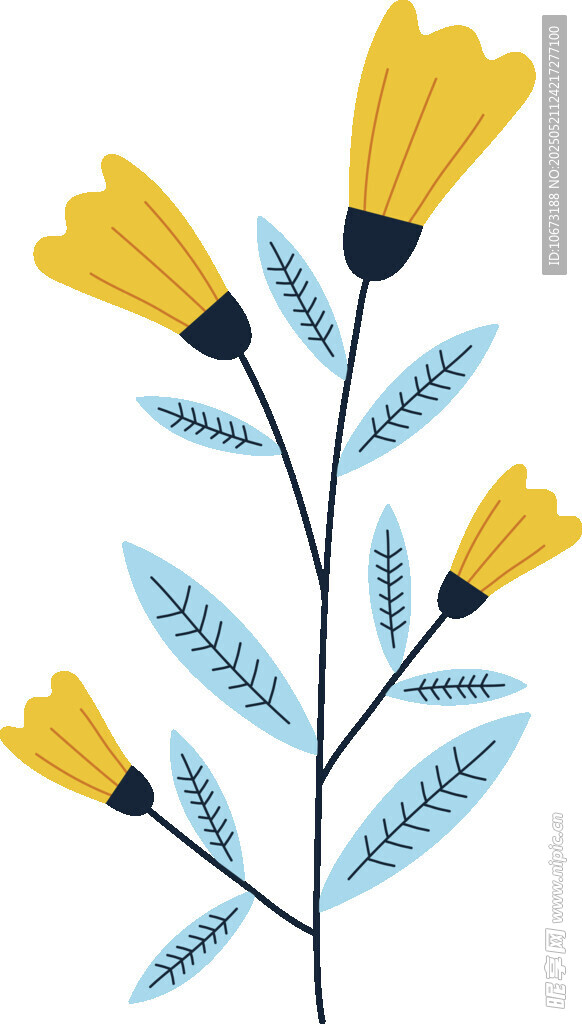 黄色花朵枝叶插画图案
