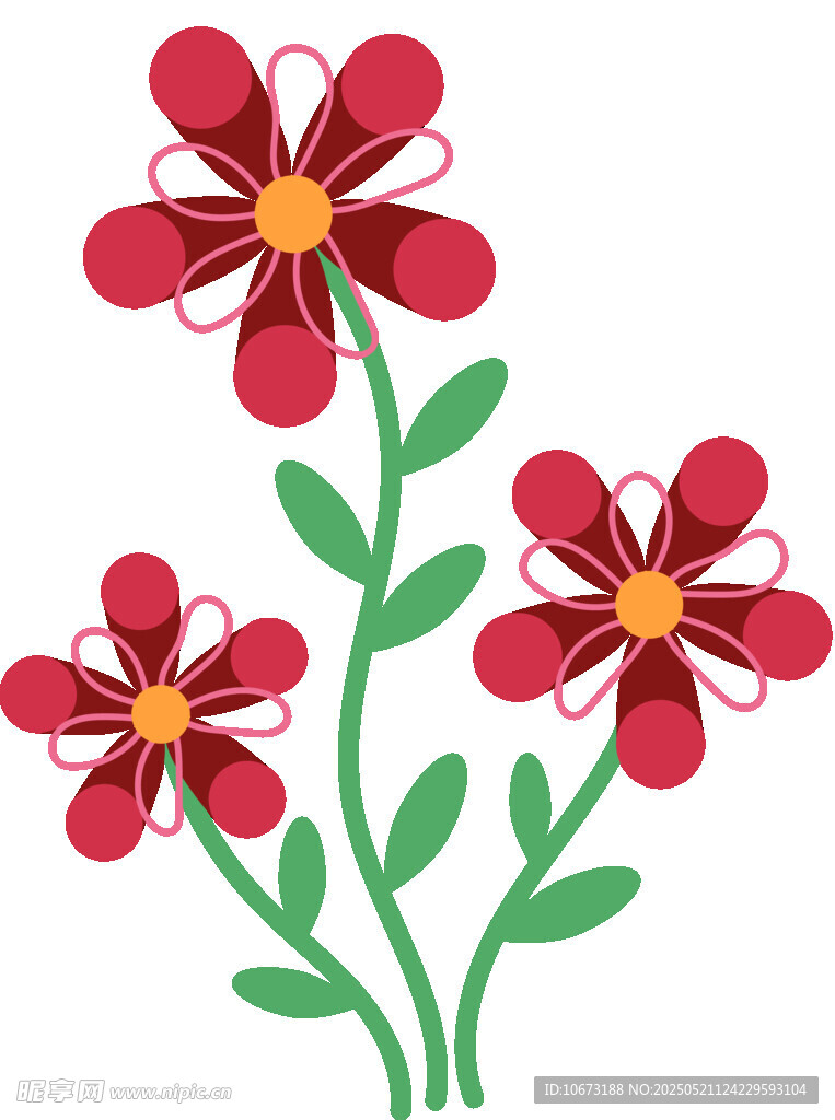 三朵红花插画