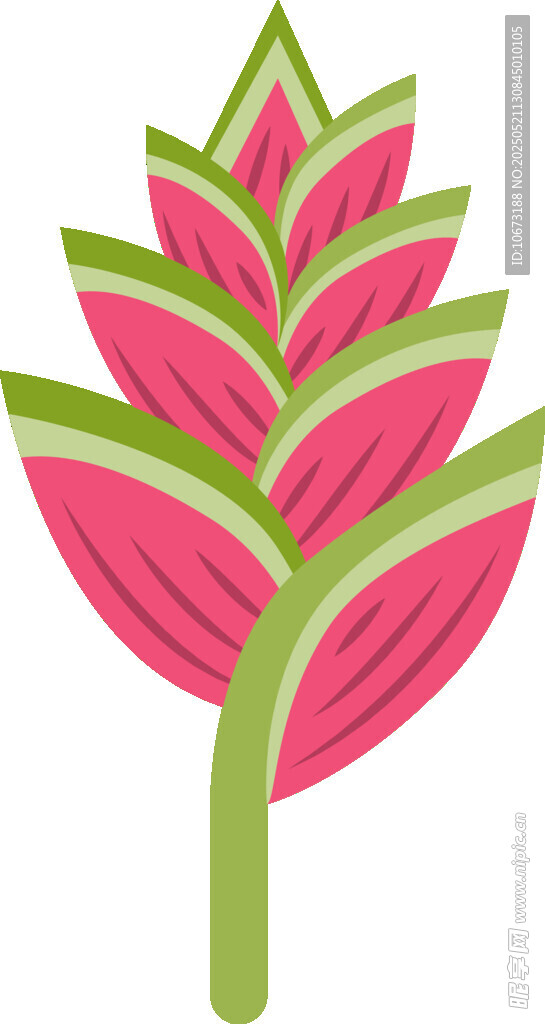 粉色绿叶植物插画图案