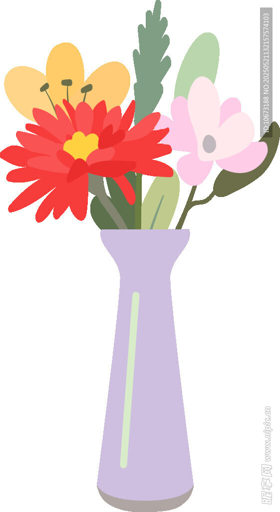 紫色花瓶插多彩鲜花