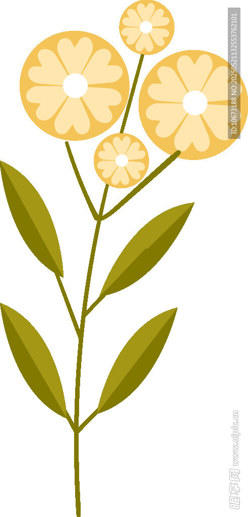 黄色花朵绿叶植物插画