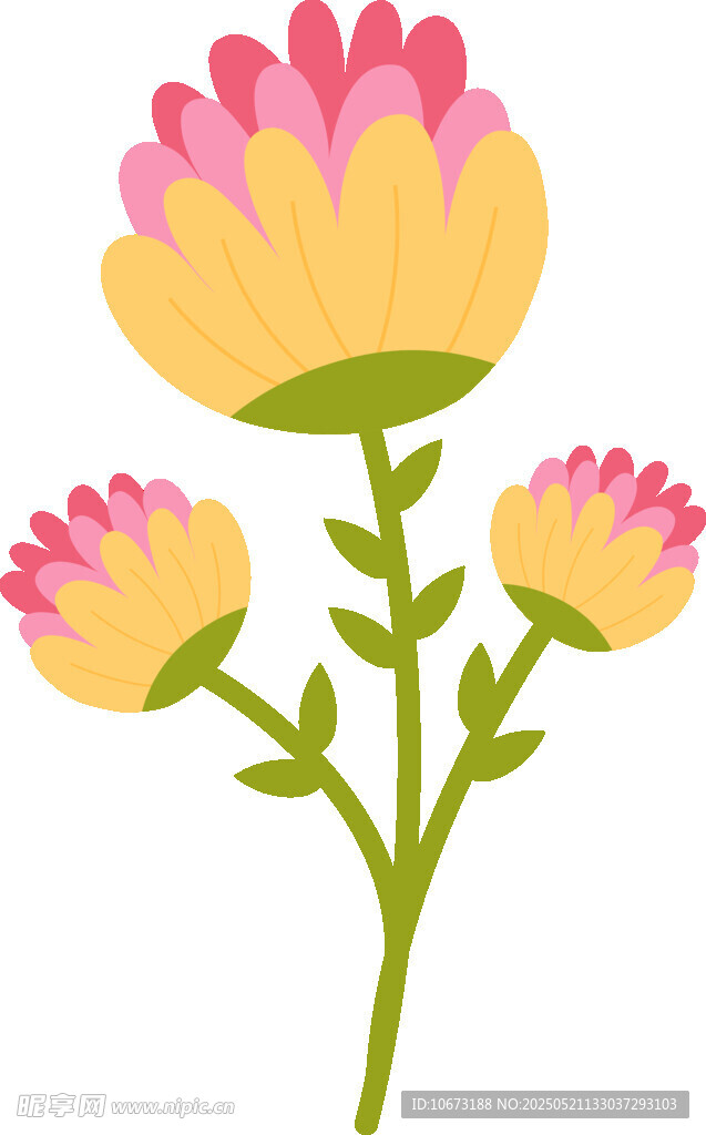 三朵绚丽花朵插画