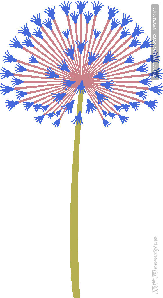 蓝粉相间花朵插画图案