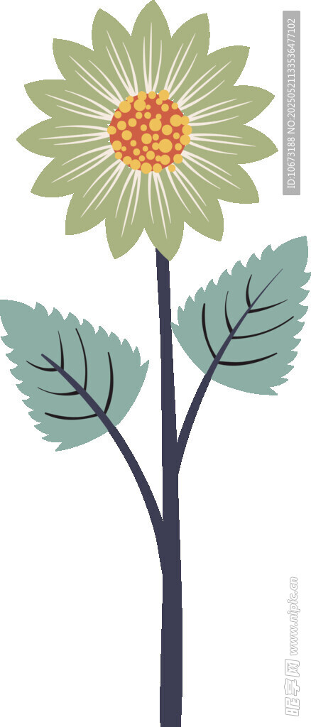 简约绿色花朵植物插画
