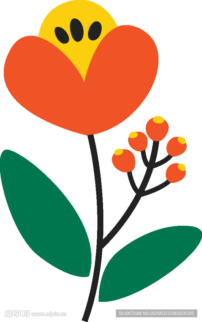 简约手绘橙色花朵插画