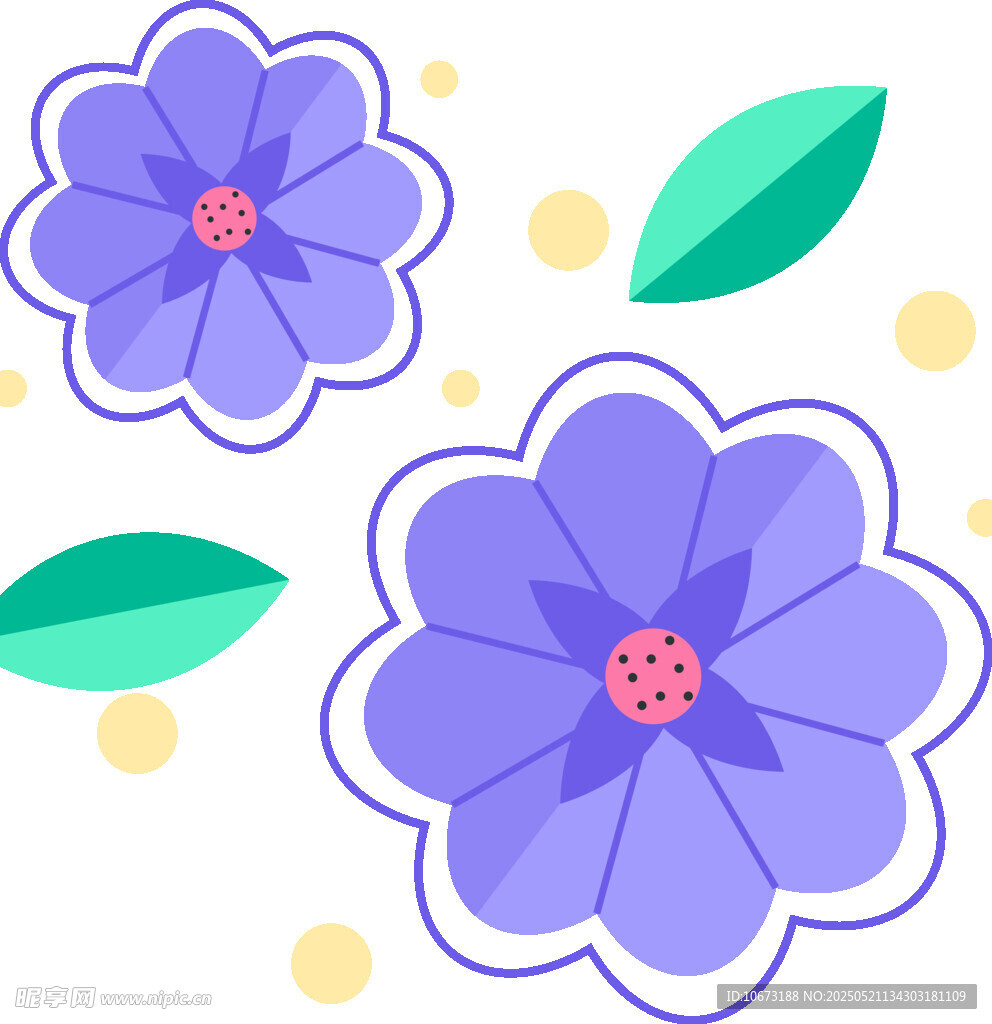紫色花朵与绿叶装饰图案