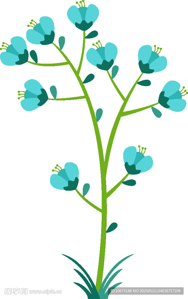 蓝色花朵插画植物图案