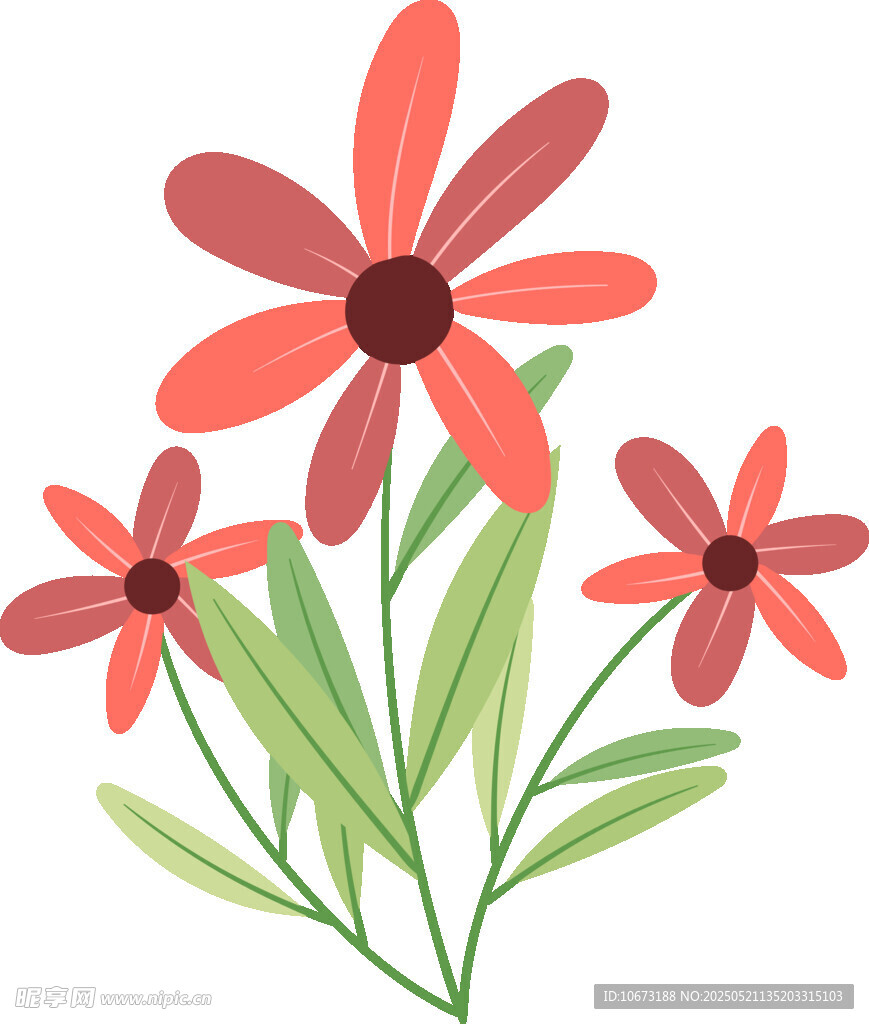 三朵手绘风红色花朵插画
