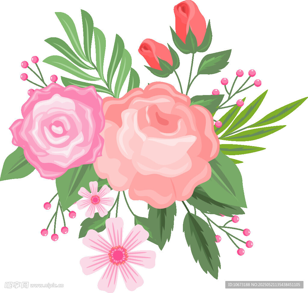 粉色花卉组合插画