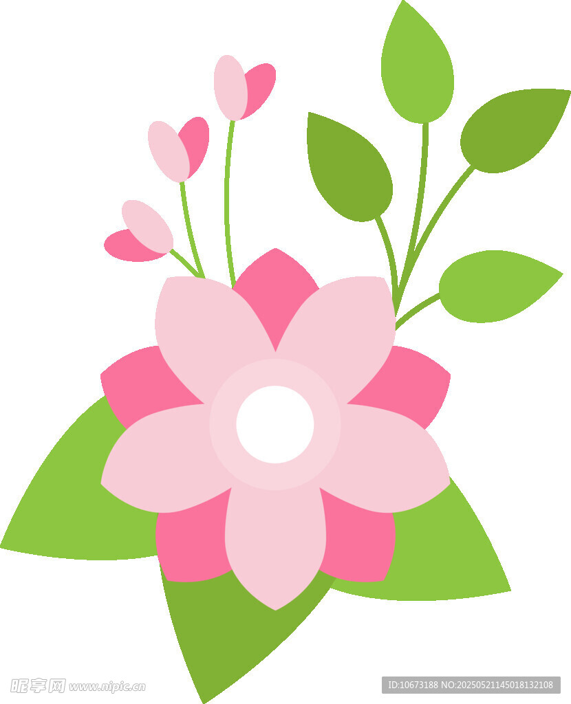 粉色花朵绿叶装饰图案