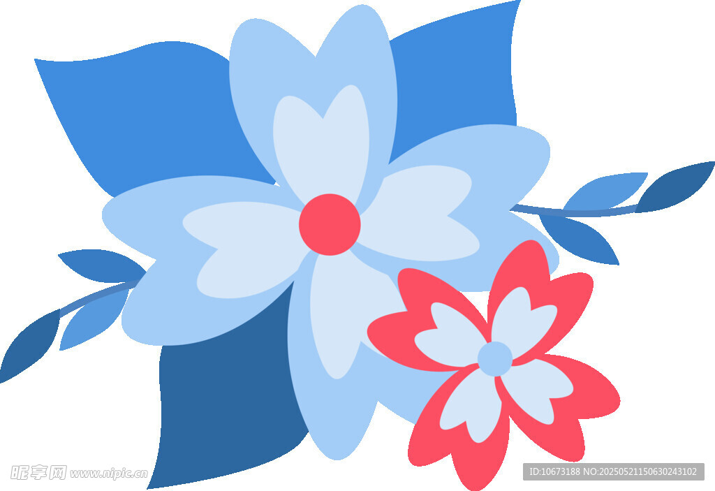 蓝红花朵插画