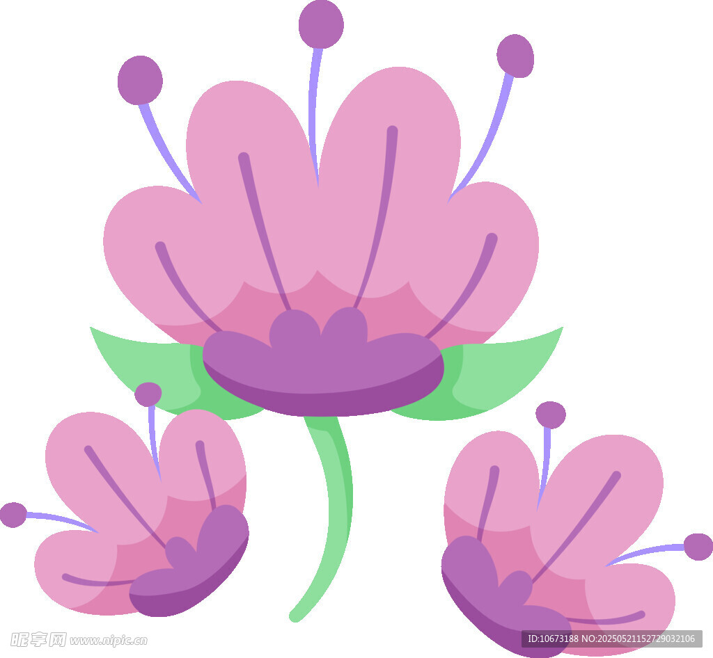 三朵可爱的粉紫色花朵