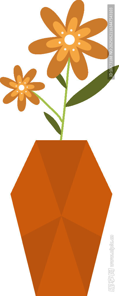 几何花瓶中的两朵小花