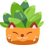 可爱猫脸花盆绿植插画