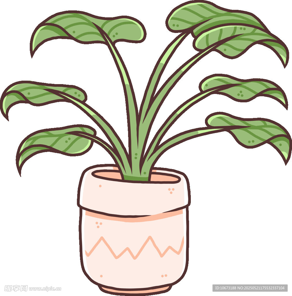 卡通风格盆栽绿植插画