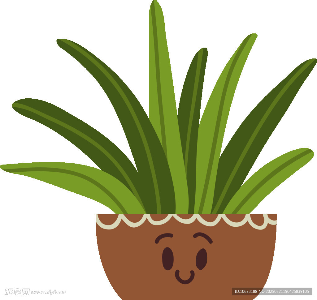 可爱笑脸盆栽植物插画