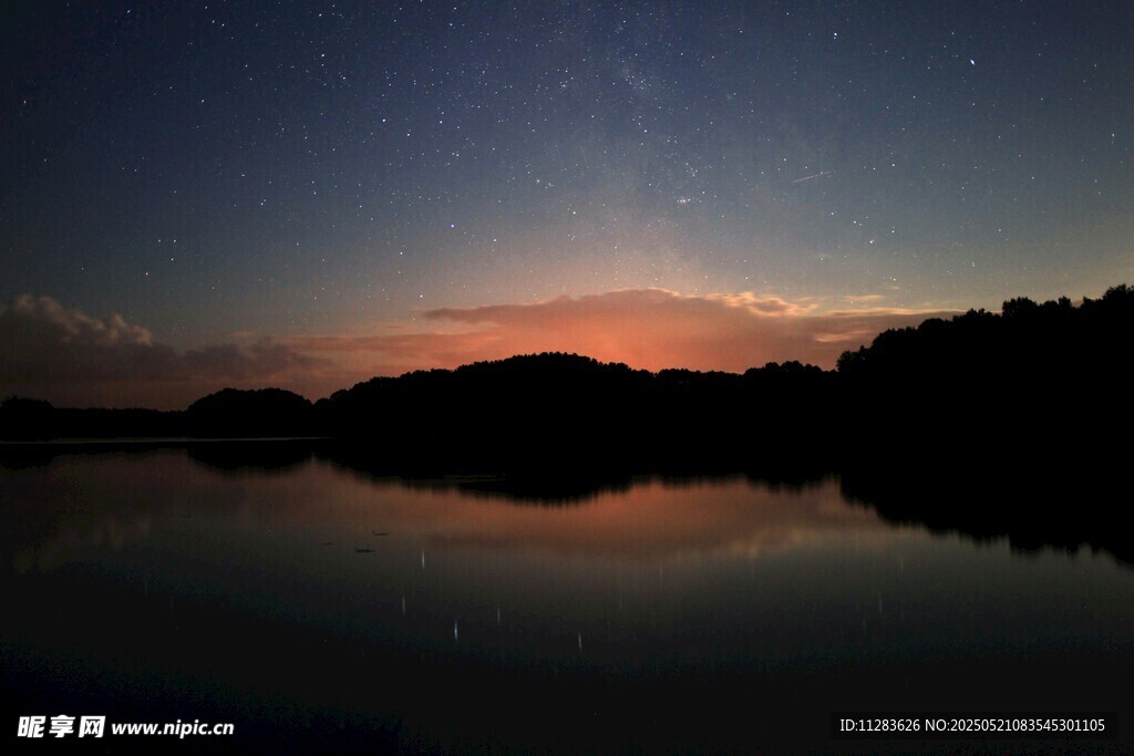 湖畔暮色星空倒影美景