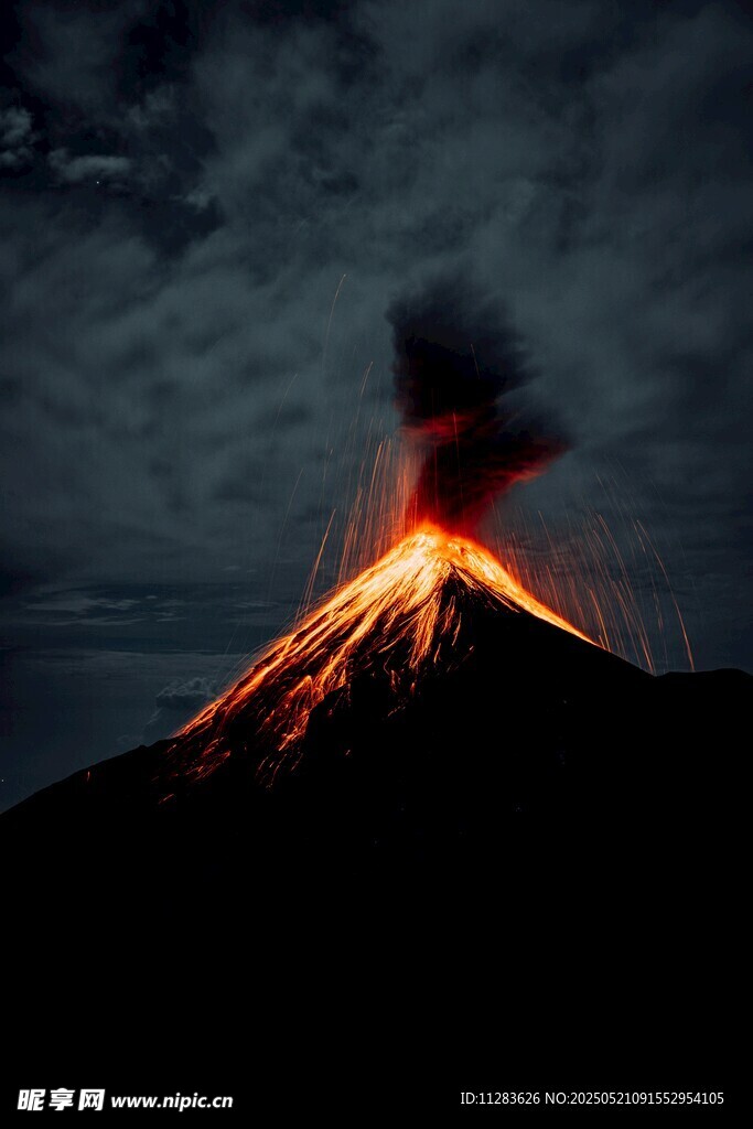 夜幕下喷发的壮丽火山