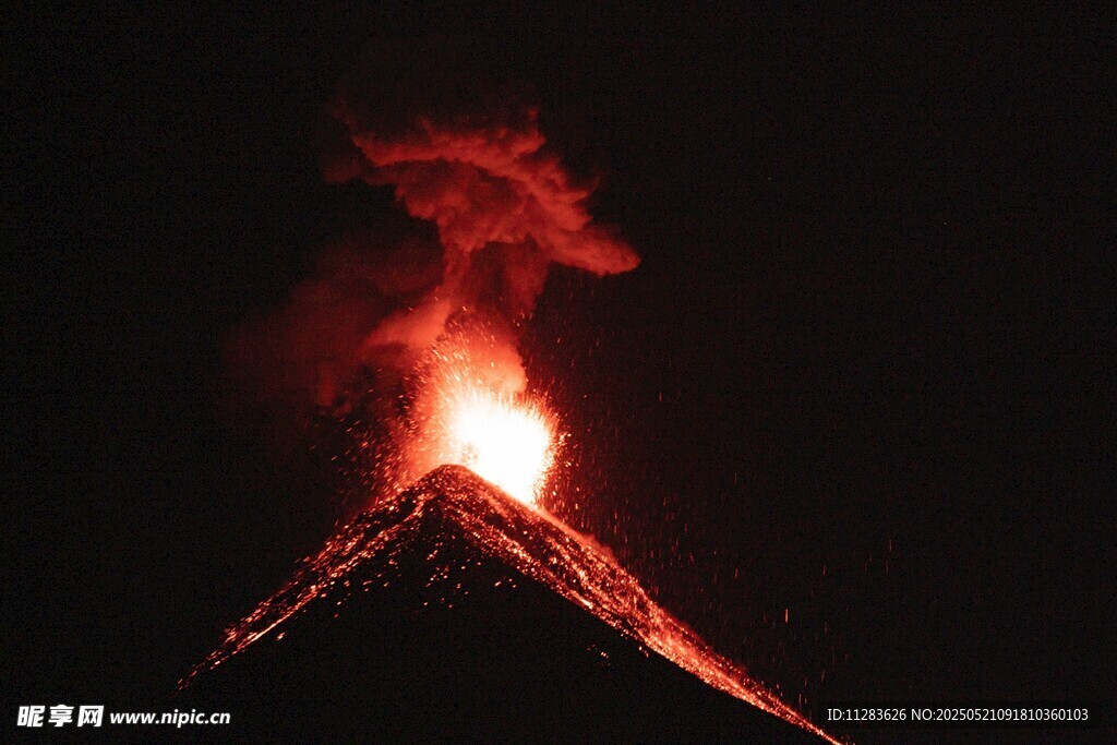 夜火山喷发壮观景象