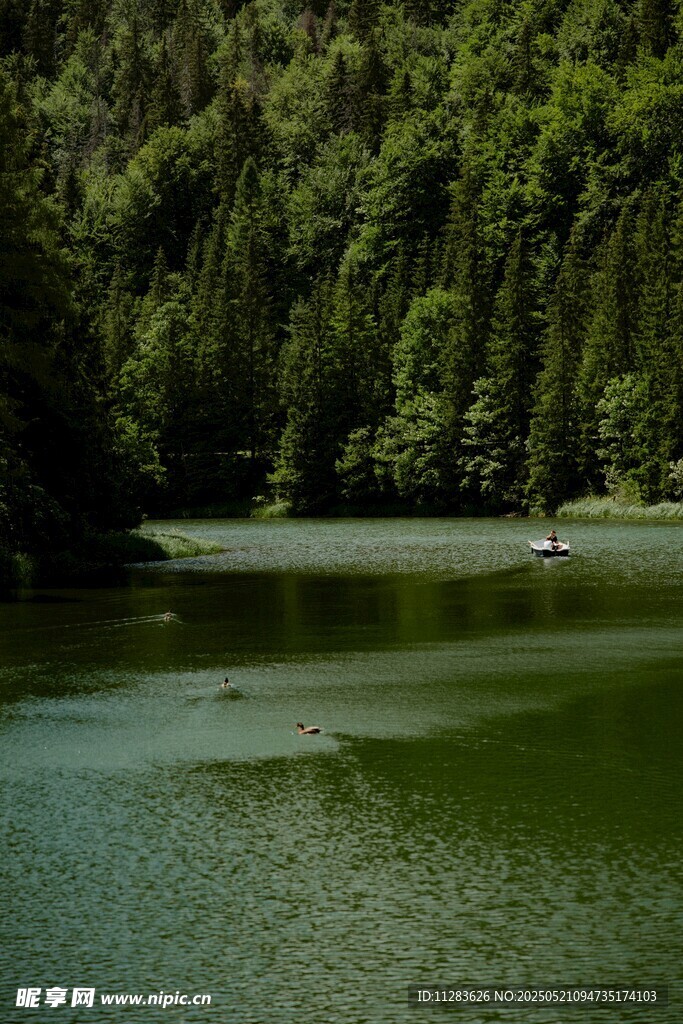 静谧山林中的碧绿湖水