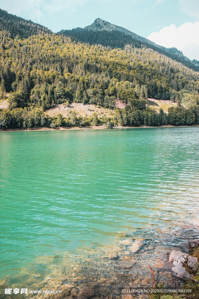 翠绿湖水与远山美景