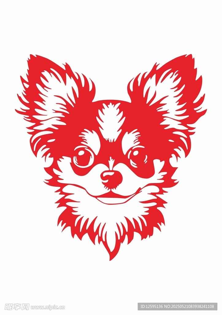 红色剪纸风可爱小狗图案