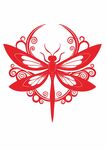 红色剪纸风蜻蜓图案设计