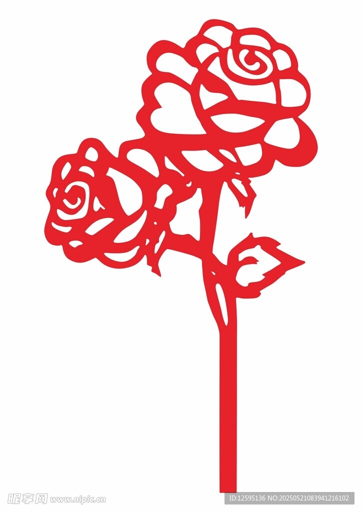 红色剪纸玫瑰花图案
