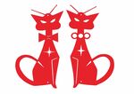 红色剪纸风双猫图案