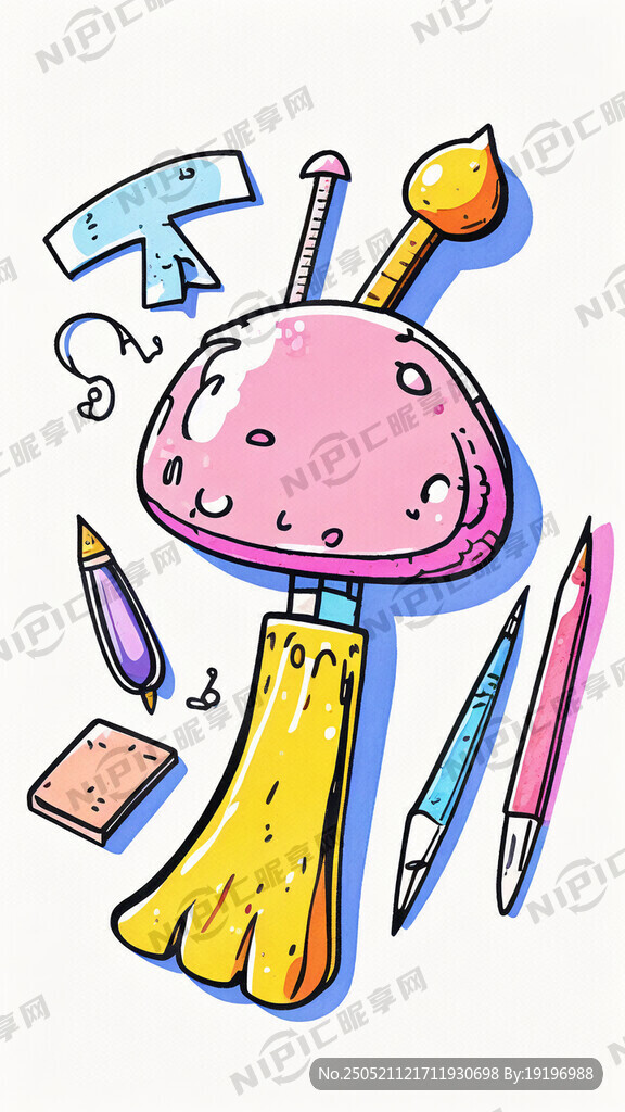 学习工具  卡通  手绘 彩色