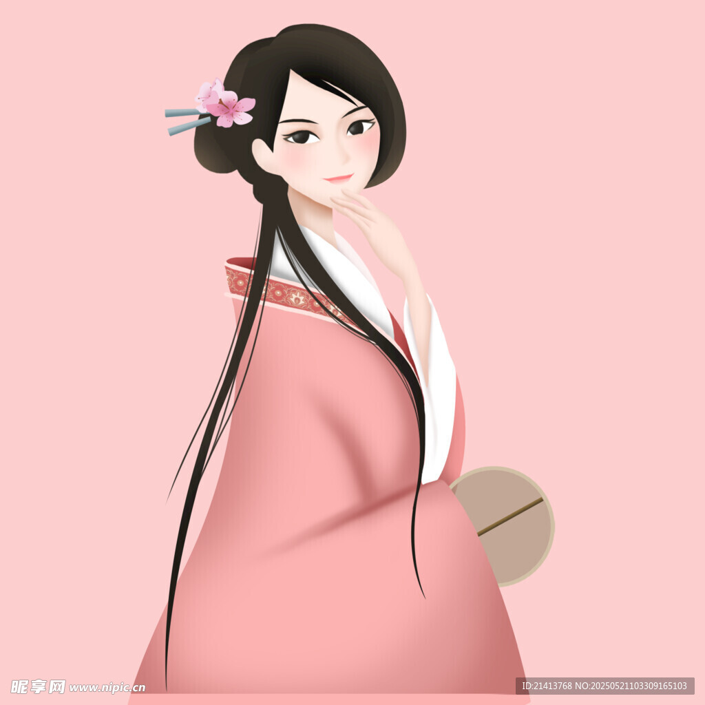古风汉服女子持扇图