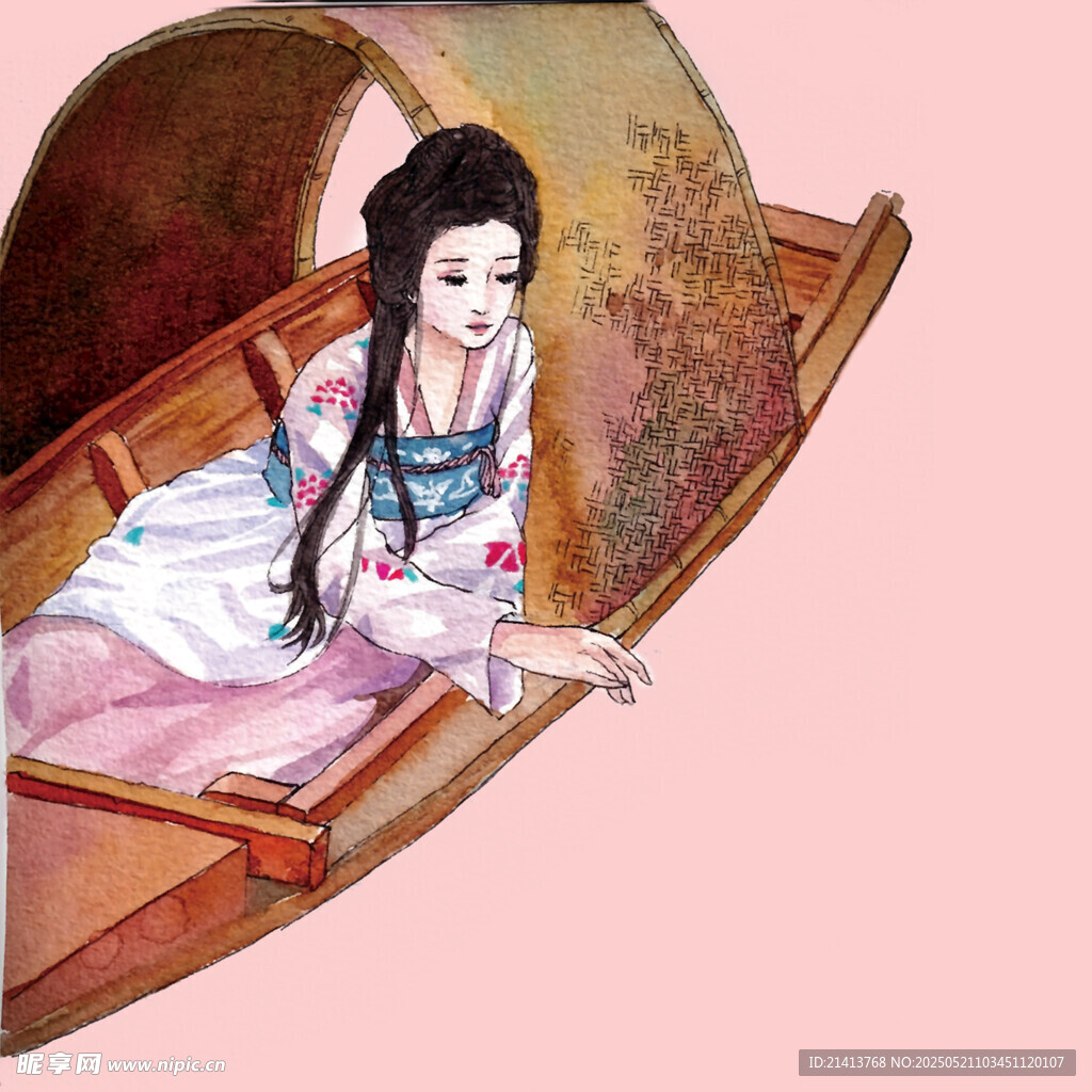 古风女子泛舟图